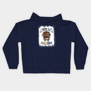 Autism Awareness shirt Mom Messy Bun I Wear Blue For My Son Kids Hoodie